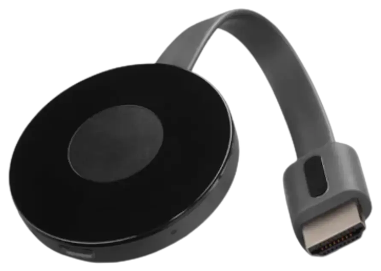 The EZStream dongle: a round black housing with a short HDMI ribbon